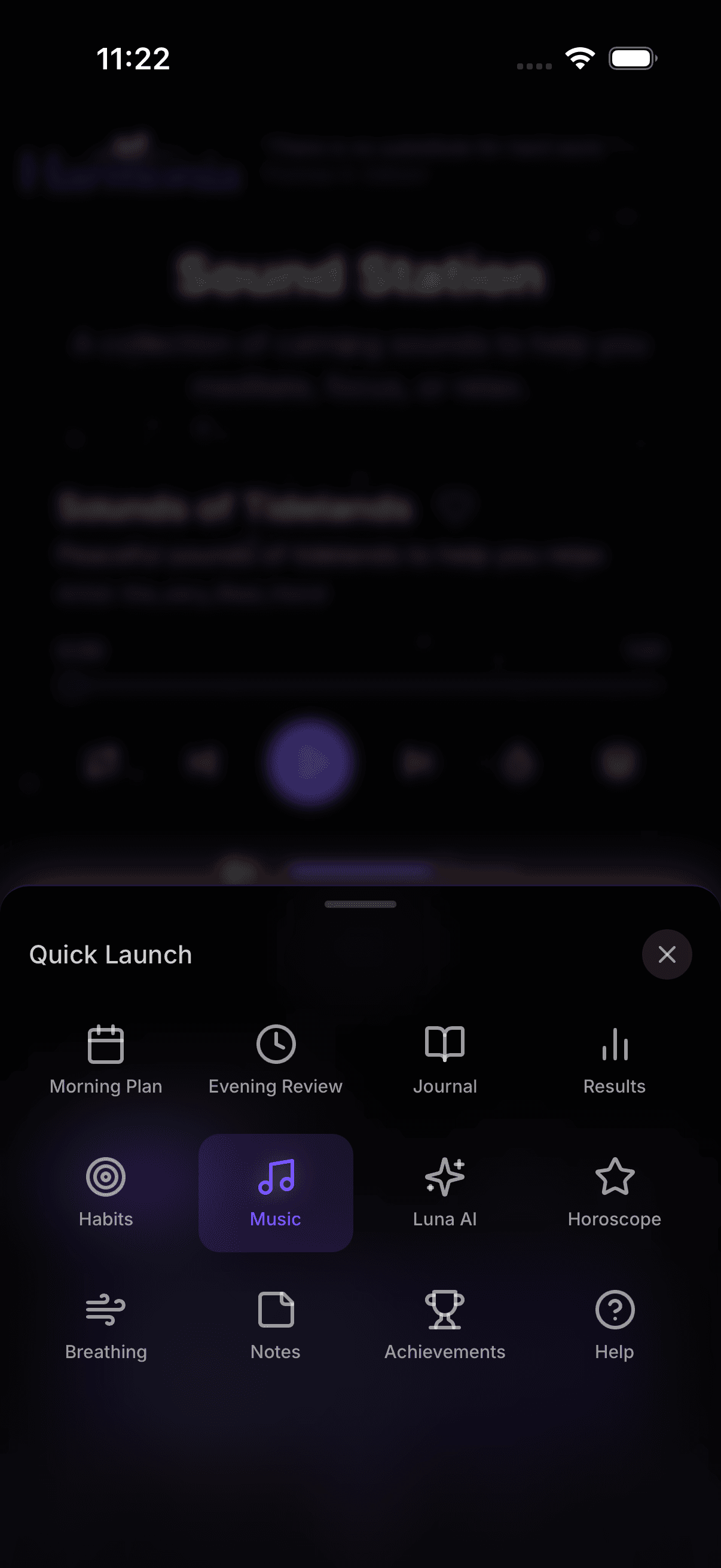 Harmonia quick menu on iPhone